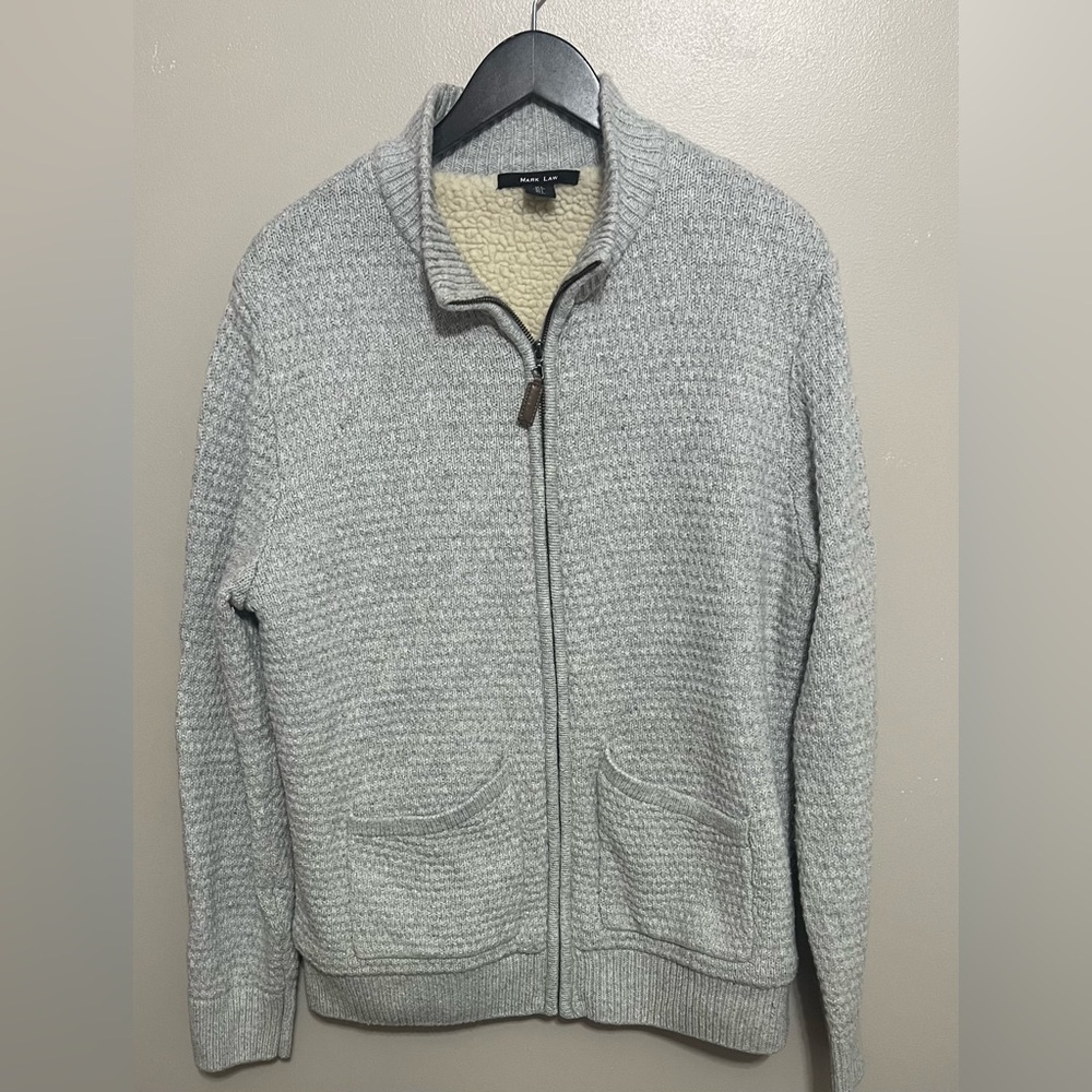 Mark Law Grey Knit Sherpa Lined Long Sleeve comfy jacket sweater Size L